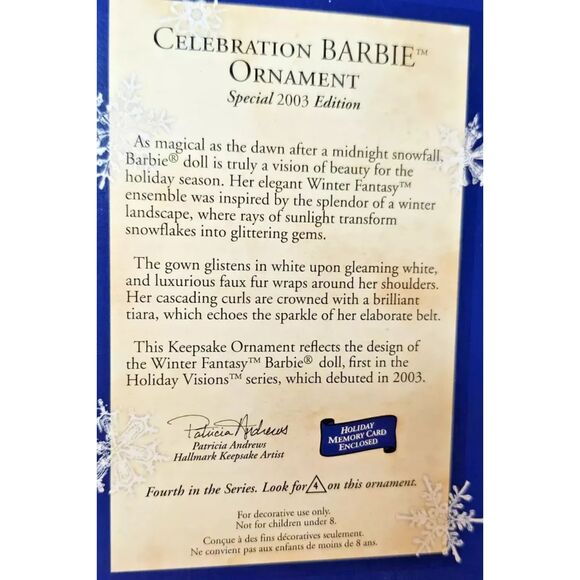 Sealed Celebration Barbie Ornament Hallmark Keepsake Series Special 2003 Edition - Picture 7 of 8
